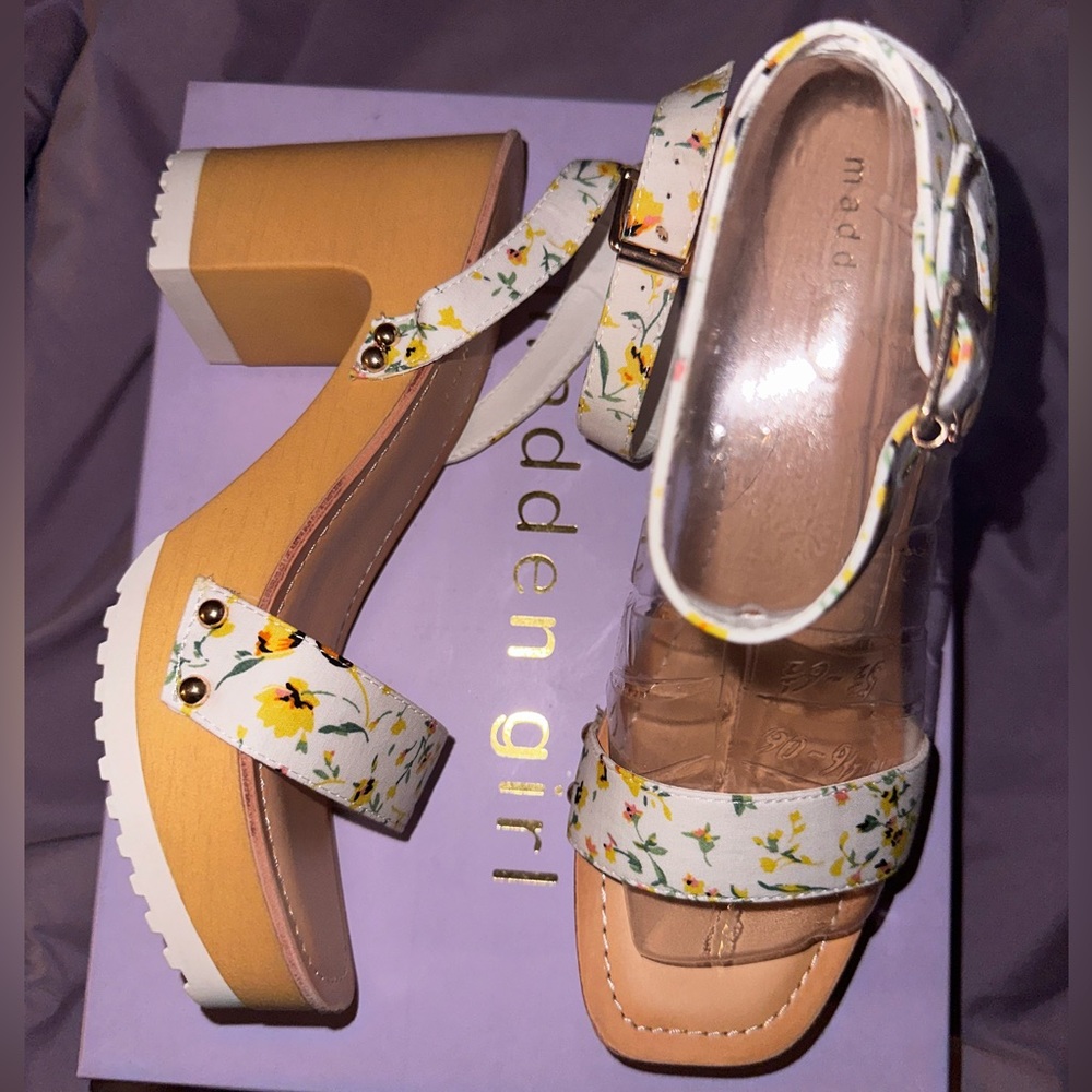 Madden Girl Charm Wood Floral Chunky Platform Block Heel Sandals